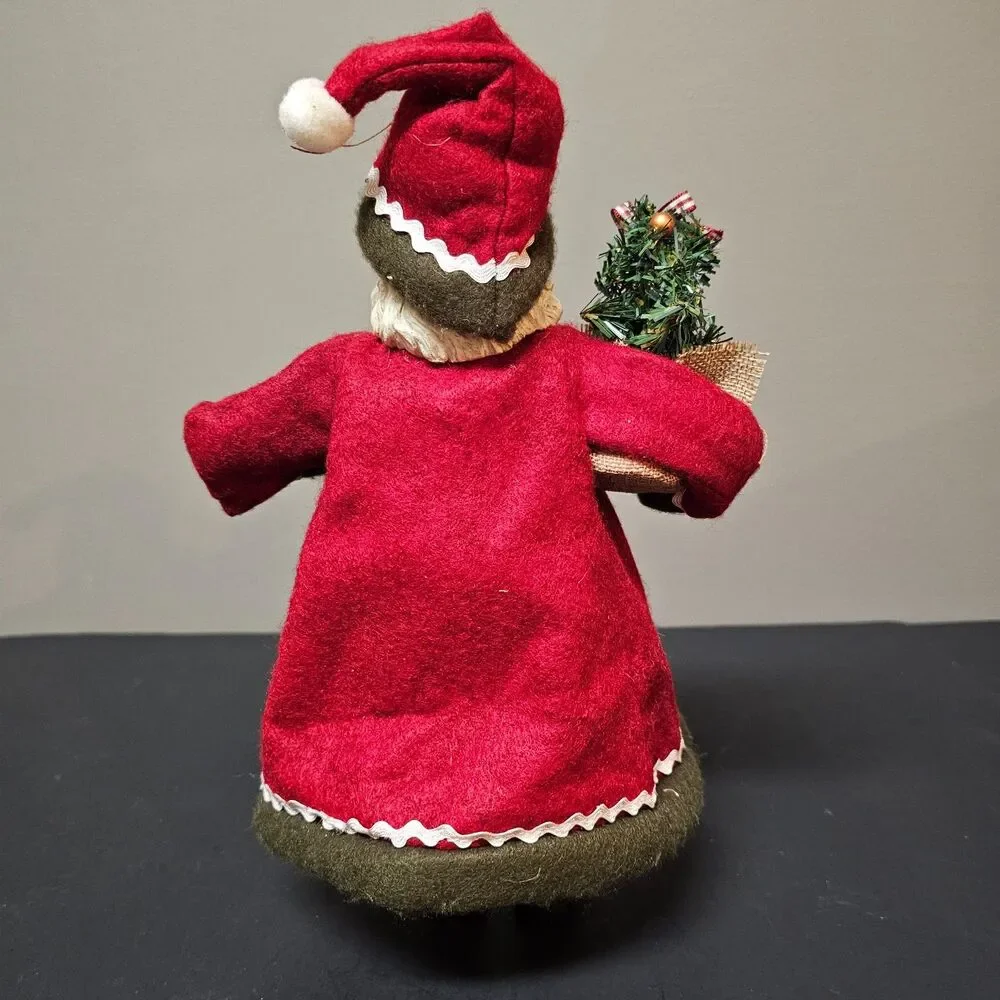 Standing Santa Figurine Holding Tree Burlap Rickrack 12